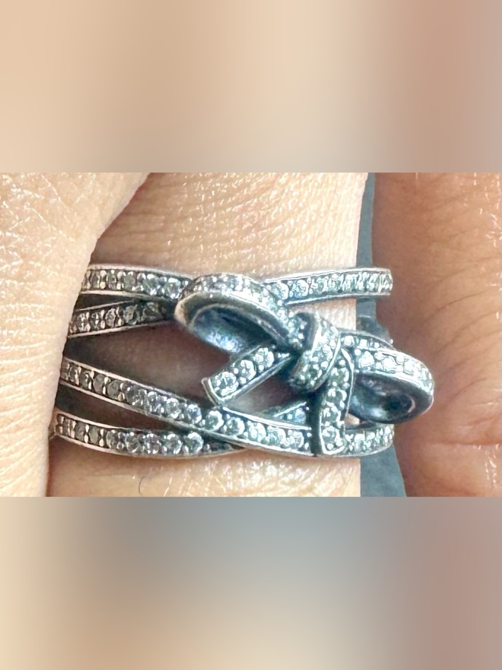 Auth Pandora Delicate Sentiments BOW Ring 925 Silver w Zirconias Size EU 54/US 7